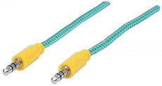 INTELLINET/Manhattan 352796 3.5mm Braided Audio Cable  Teal/Yellow, 1.8 m (6 ft.), Stock# 352796