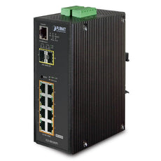 PLANET IGS-10020HPT IP30 SNMP 8-Port Gigabit POE+(AT) Switch + 2-Port Gigabit SFP Industrial Switch (-40 to 75 C), Stock# IGS-10020HPT