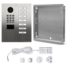 DoorBird IP Video Door Station D2107V, Stainless steel V2A (salt-water and grinding dust resistant), brushed, 7 call buttons, includes flush-mounting housing