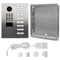 DoorBird IP Video Door Station D2108V, stainless steel V2A, (salt-water and grinding dust resistant), brushed, 8 call buttons includes flush-mounting housing