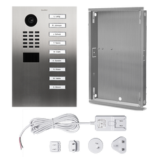 DoorBird IP Video Door Station D2109V, Stainless steel V2A, (salt-water and grinding dust resistant), brushed, 9 call buttons includes flush-mounting housing