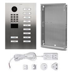 DoorBird IP Video Door Station D2111V, stainless steel V2A, (salt-water and grinding dust resistant), brushed, 11 call buttons includes flush-mounting housing