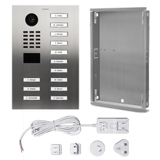 DoorBird IP Video Door Station D2113V, Stainless steel V4A (salt-water and grinding dust resistant), brushed, includes flush-mounting housing, 13 call buttons