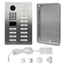 DoorBird IP Video Door Station D2114V, stainless steel V4A (salt-water and grinding dust resistant), brushed, 14 call buttons, incl. flush-mounting housing