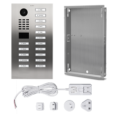 DoorBird IP Video Door Station D2116V, stainless steel V4A (salt-water and grinding dust resistant), brushed,16 call buttons, incl. flush-mounting housing