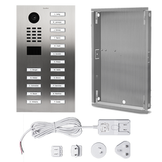 DoorBird IP Video Door Station D2117V, stainless steel V4A (salt-water and grinding dust resistant), brushed, 17 call buttons, incl. flush-mounting housing