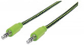 INTELLINET/Manhattan 3.5mm Braided Audio Cable, Stock#  Black/Green, 1.8 m (6 ft.), Stock# 394147
