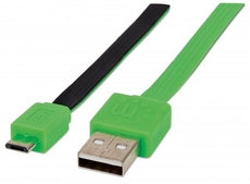 INTELLINET/Manhattan 391450 Flat Micro-USB Cable 3ft Green/Black, Stock# 391450 - NEW Part# Q24-DN000000119969