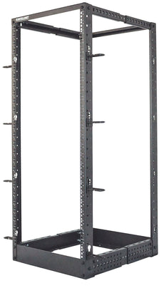 INTELLINENT 19 Inch 4 Post Open Frame Rack, 26U, Adjustable Depth From 22 to 40 In. (55.88 to 101.6 cm), Black, Flatpack, Part# 714242