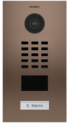 DoorBird IP Video Door Station D2101BV, Brushed Stainless Steel, Bronze-Finish, Flush-mounted, 1 backlit Call button, Part# D2101BV
