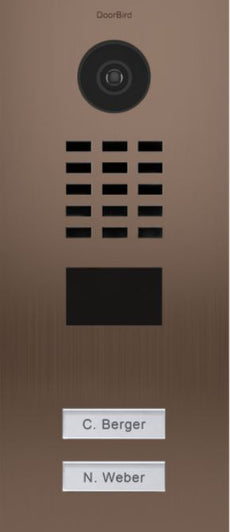 DoorBird IP Video Door Station D2102BV, Brushed Stainless Steel, Bronze-Finish, Flush-mounted, 2 backlit Call buttons, Part# D2102BV