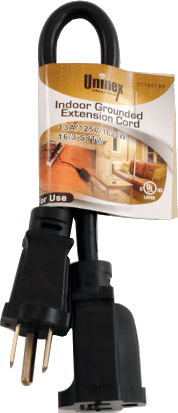 ENS 1ft. Indoor  Grounded Extension Cord, Part# EC1601BK