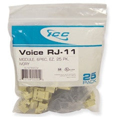 ICC MODULE, VOICE, RJ-11, EZ, 25 PK, IVORY, Part# IC1076VCIV