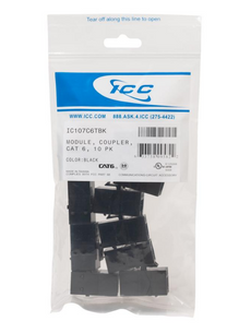 ICC Module, Coupler, CAT6, 10PK, Black, Valuepack, Keystone, In-Line, Part# IC107C6TBK