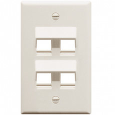 ICC FACEPLATE, ANGLED, 1-GANG, 4-PORT, WHITE, Part# IC107DA4-WH