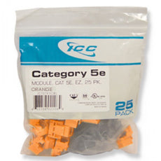 ICC MODULE, CAT 5E, EZ, 25 PK, ORANGE, Part# IC107E5COR NEW