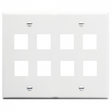 ICC FACEPLATE, FLAT, 2-GANG, 8-PORT, WHITE, Part# IC107FD8WH