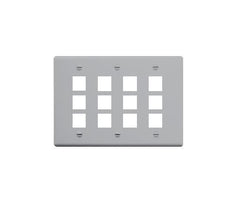 ICC FACEPLATE, FLAT, 3-GANG, 12-PORT, GRAY, Part# IC107FT0GY