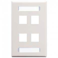 ICC Face Plate, ID, 1-Gang, 4-Port, White, Part# IC107S04WH