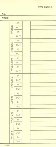 Compumatic Bi-Weekly side-print time cards (1,000 per box), Part# K-1400-2