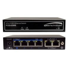 SPECO 6-port switch, 4-port PoE 802.3af/at 10/100BaseT, Part# POE4SW6