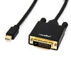 Rocstor 6 ft Mini DisplayPort 1.2v Male to DVI (24+1) Male Cable -Up to 1920x1200 1080p- Gold Plated - Black, Part# Y10C164-B1