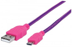 INTELLINET/Manhattan 394048 Braided Micro-USB Cable 1 m (3 ft.), Purple/Pink, Stock# 394048
