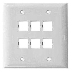 Suttle 2-2506D-85 6-port faceplate, double gang, smooth finish - White, Stock# 2-2506D-85