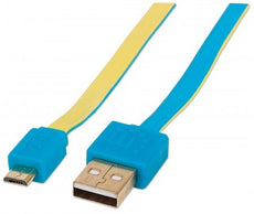 INTELLINET/Manhattan 391283  Flat Micro-USB Cable 6ft Blue/ Yellow, Stock# 391283