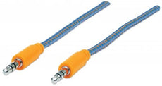 INTELLINET/Manhattan 3.5mm Braided Audio Cable Blue/Orange, 1 m (3 ft.), Stock# 394093