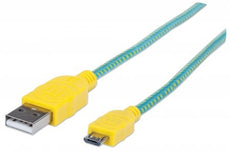 INTELLINET/Manhattan 394000 Braided Micro-USB Cable 1 m (3 ft.), Teal/Yellow, Stock# 394000