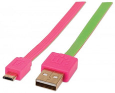 INTELLINET/Manhattan 391306 Flat Micro-USB Cable 6ft Pink/Green, Stock# 391306